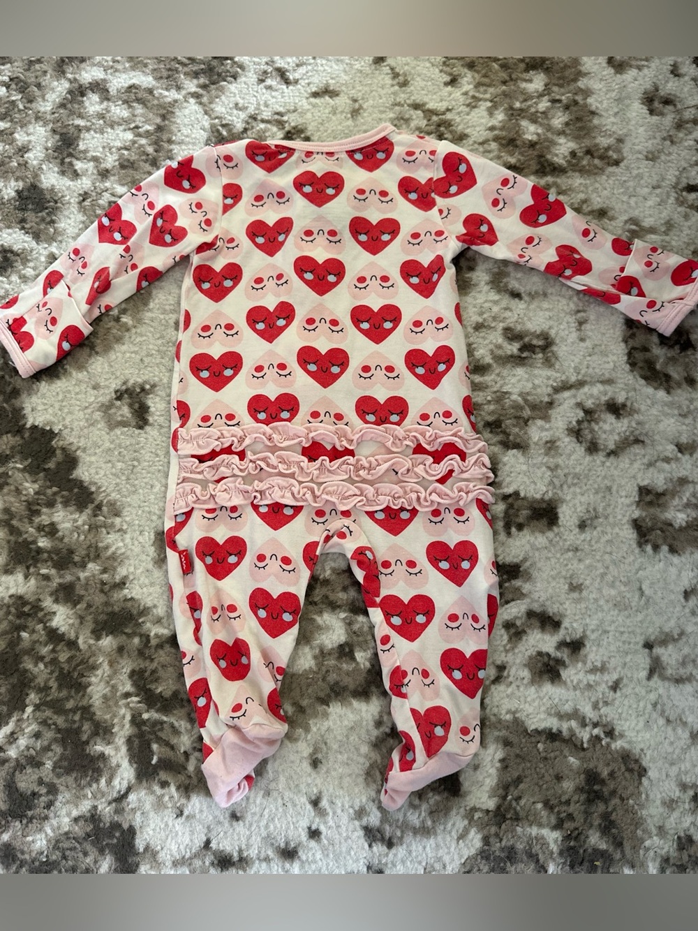 Magnetic Me Pink and Red Heart Ruffle Footed One-Piece